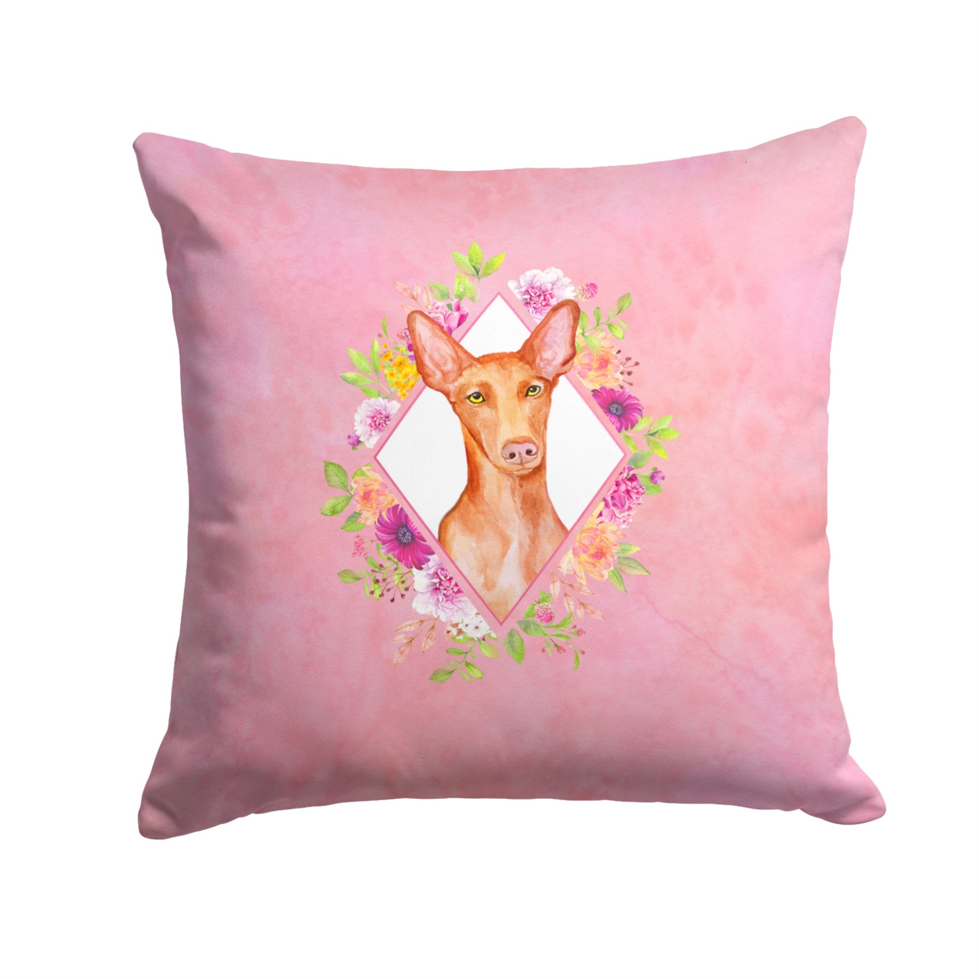 Pharaoh Hound Pink Flowers Fabric Decorative Pillow
